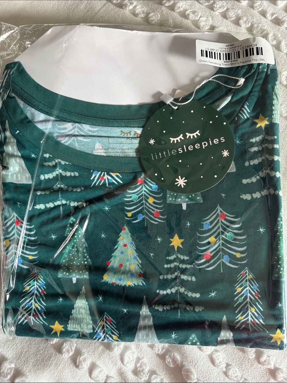 Little Sleepies Green Twinkling Trees Men’s Pajama Top XXL